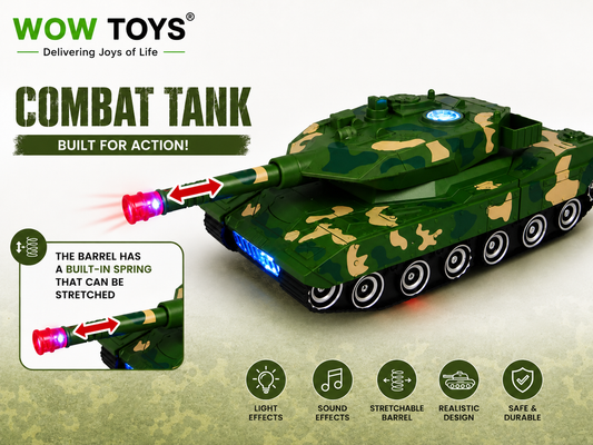 WOW TOYS® 2-in-1 Auto Transformation Combat Tank Robot Toy with LED Lights, Music, 360° Rotation for Kids- 3 Year+