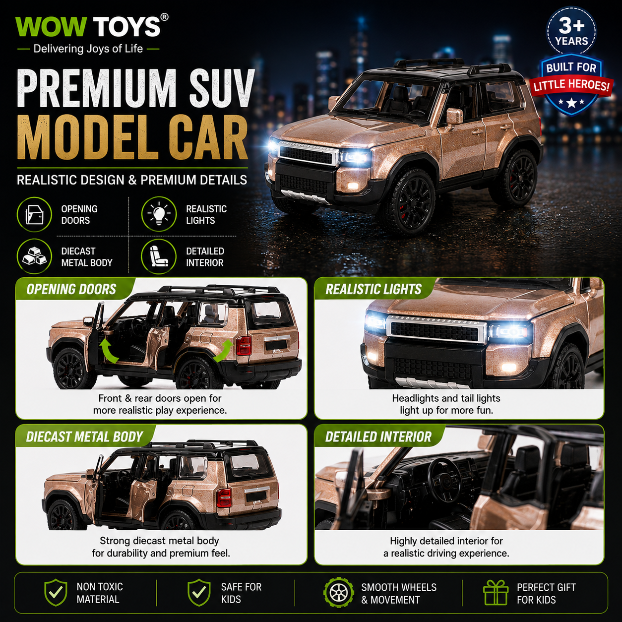 WOW TOYS® Die-Cast metal SUV Toy Car with Lights, sound & opening Doors, 1:32 Scale for Kids- 3years+