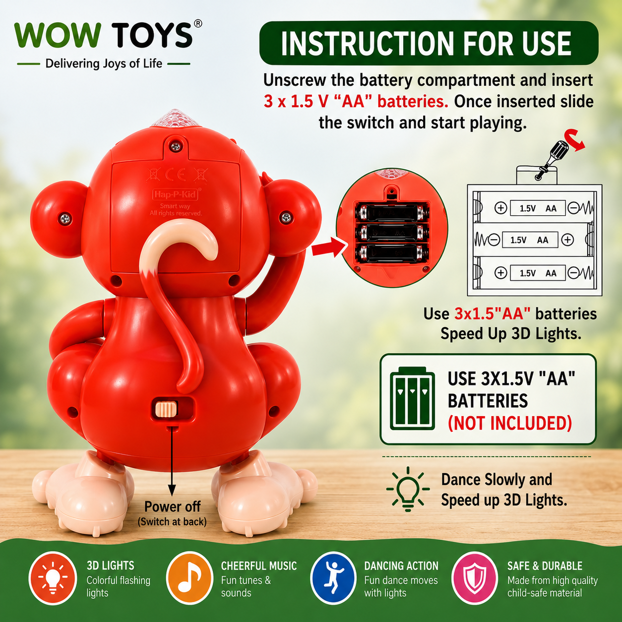 WOW TOYS® Dancing Monkey Musical Toy with 3D LED Lights, Music & Dancing Action for Kids 3+ Years