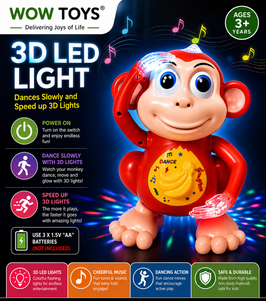 WOW TOYS® Dancing Monkey Musical Toy with 3D LED Lights, Music & Dancing Action for Kids 3+ Years