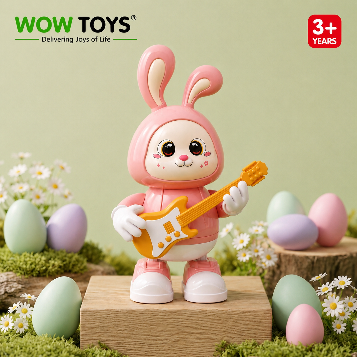 WOW TOYS® Musical Bunny Toy with Light & Sound, Walking Rabbit Guitar Toy for Kids 3+ Years