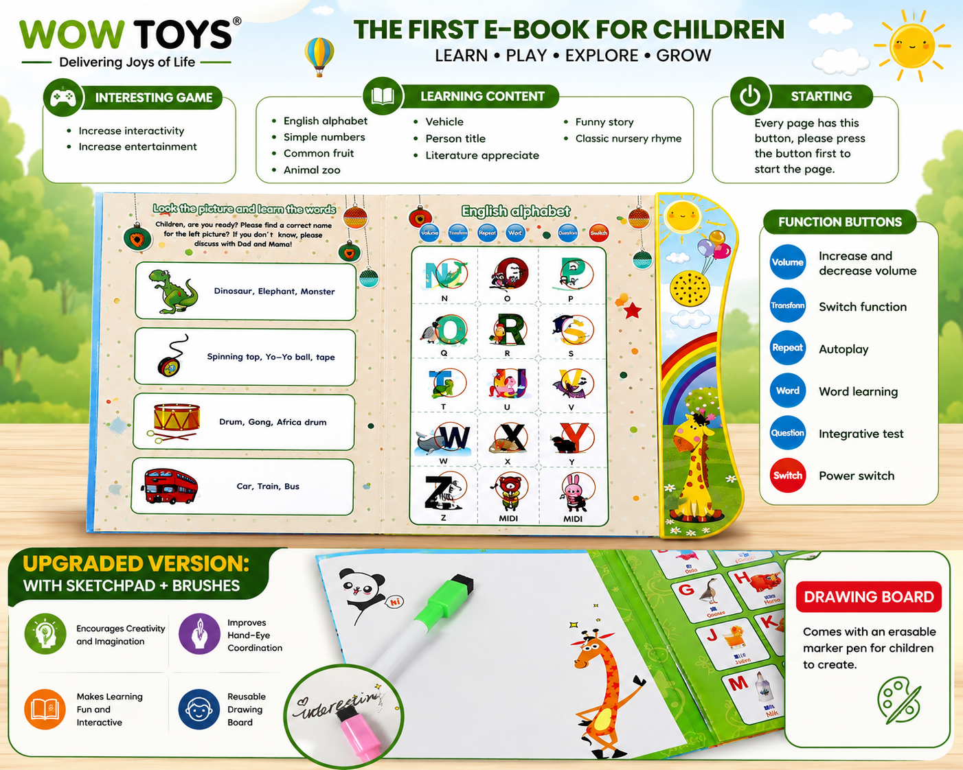 WOW TOYS® Interactive Educational Phonics E-Book with Sound & Learning Activities