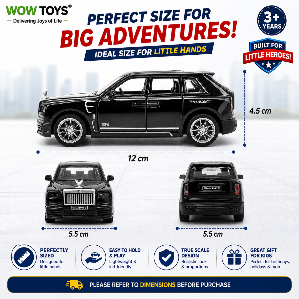 WOW TOYS® Die-Cast Luxury SUV Toy Car with Lights, Sound & Openable Doors