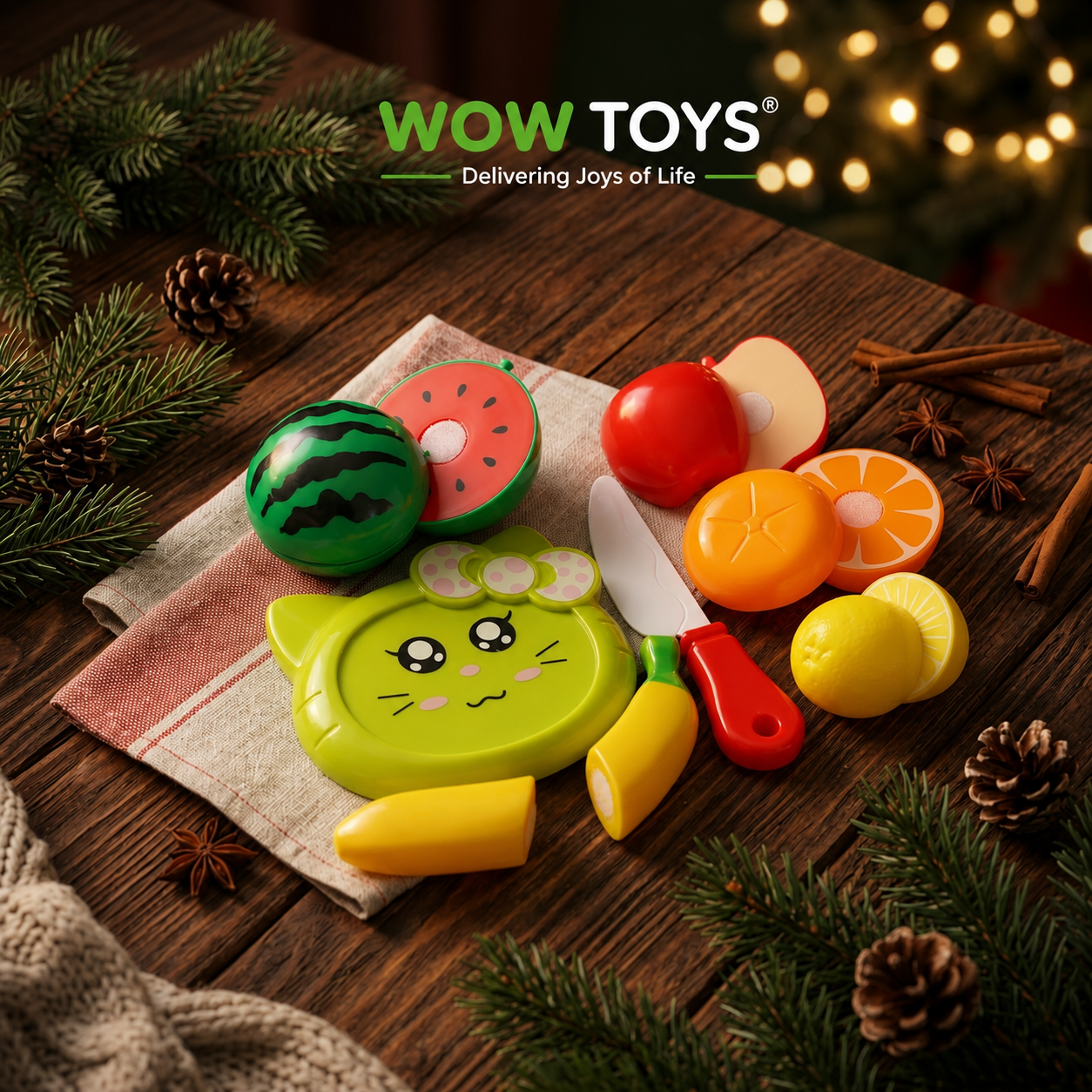 WOW TOYS® Fruit Cutting Play Set for Kids with Tray, Knife and Tableware Small Cutlery Pretend Play Kitchen Toy