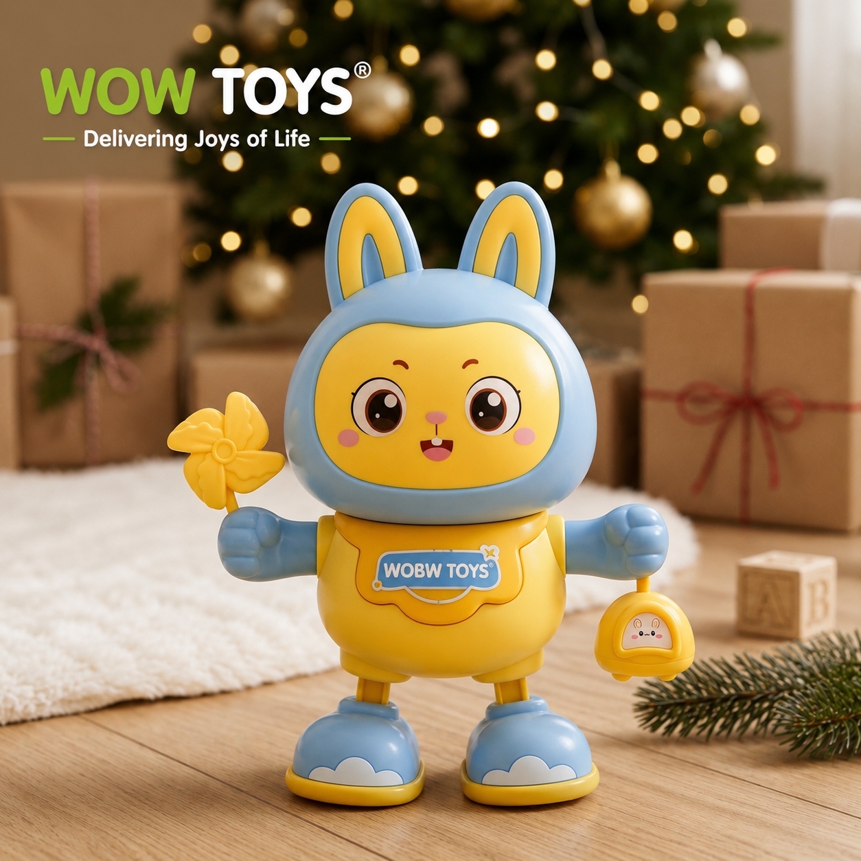 WOW TOYS® Dancing Rabbit GO Musical Dancing Toy with Flashing Lights, Pinwheel & Mini Bag for Kids 3+ Years