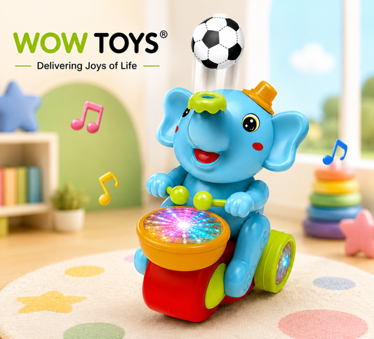 WOW TOYS® Elephant Musical Toy with Lights, 360° Universal Wheel & Ball Balancing for Kids- 3+ Years