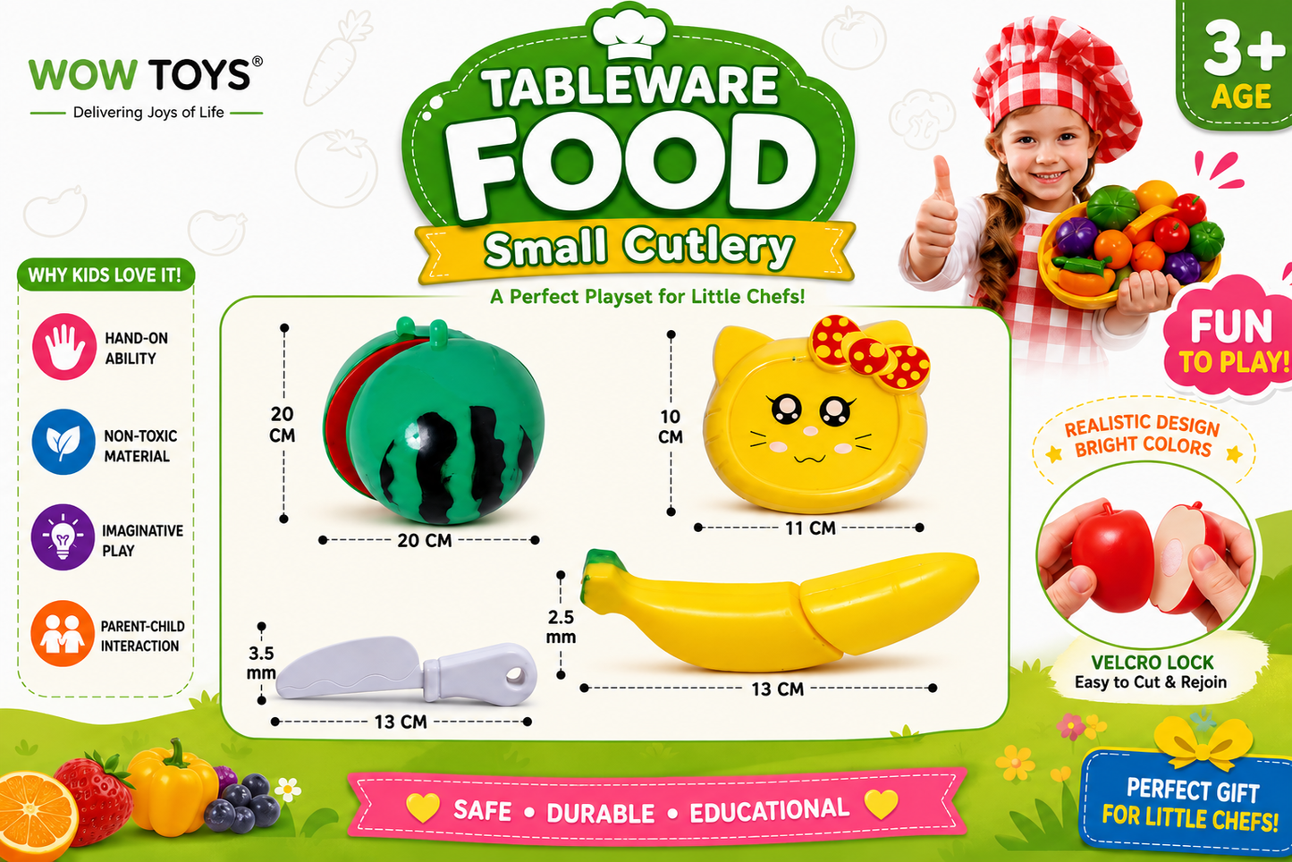 WOW TOYS® Fruit Cutting Play Set for Kids with Tray, Knife and Tableware Small Cutlery Pretend Play Kitchen Toy