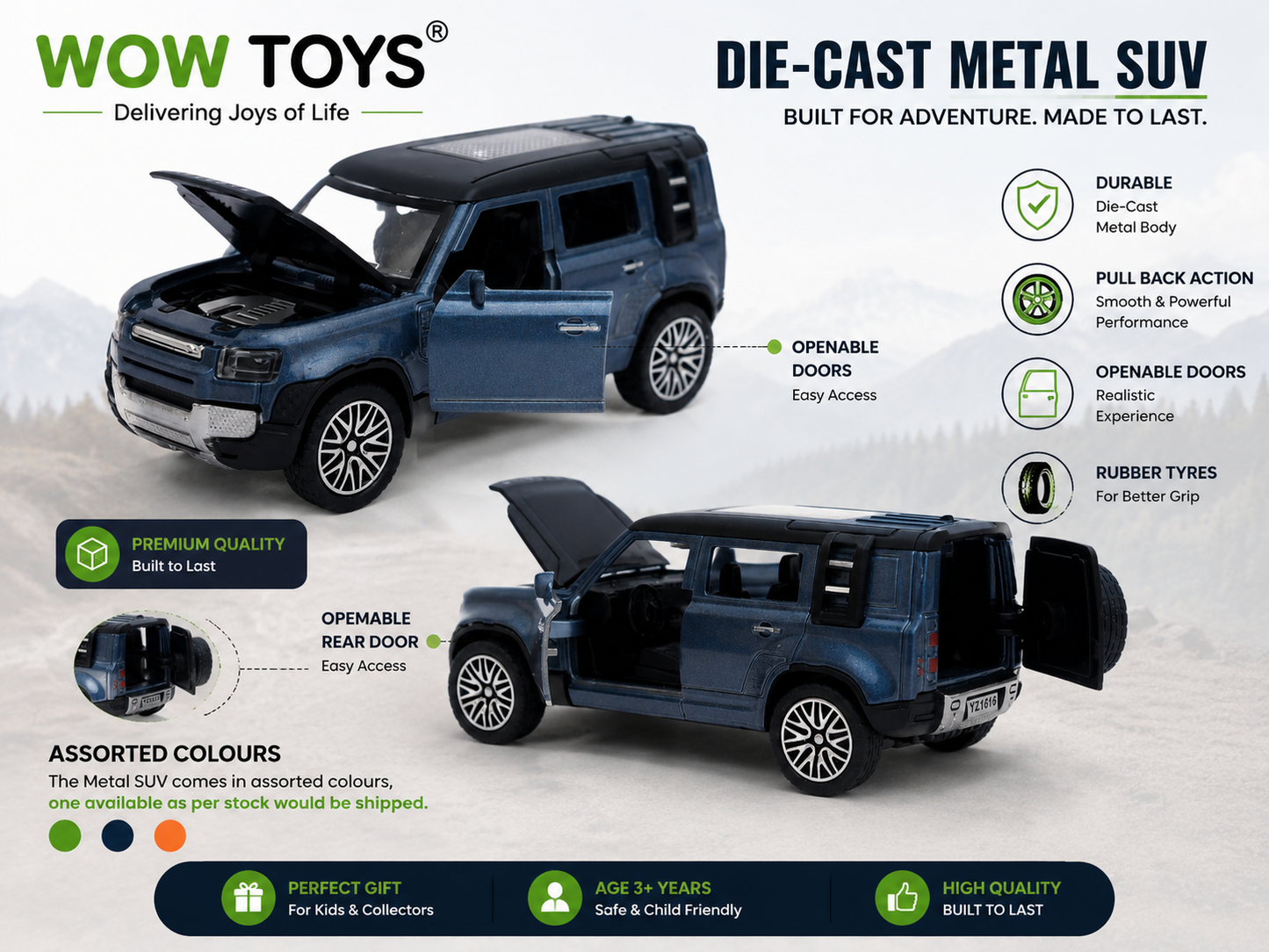 WOW TOYS® Mini Size off road SUV Die-Cast metal Toy Car with openable doors
