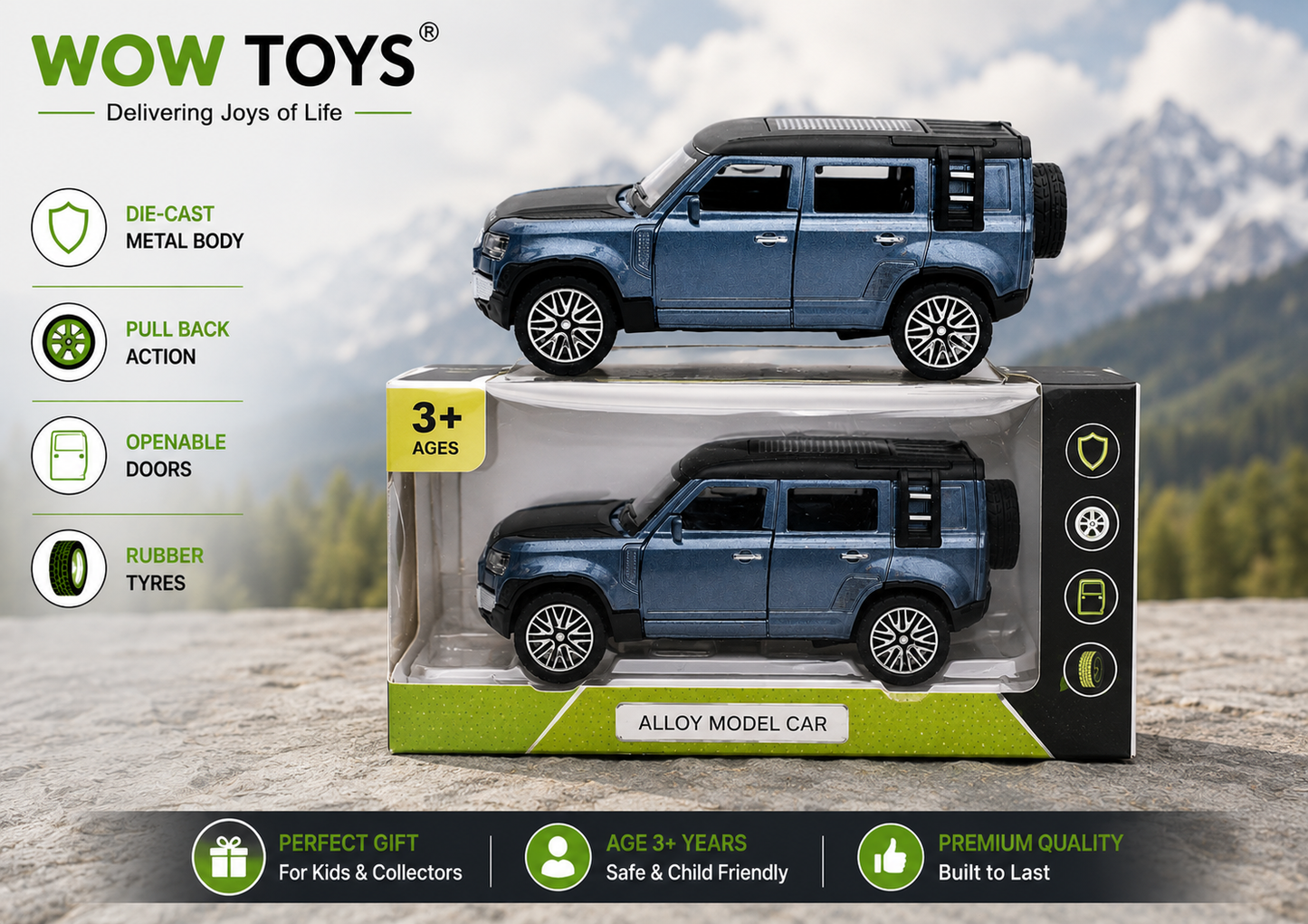 WOW TOYS® Mini Size off road SUV Die-Cast metal Toy Car with openable doors
