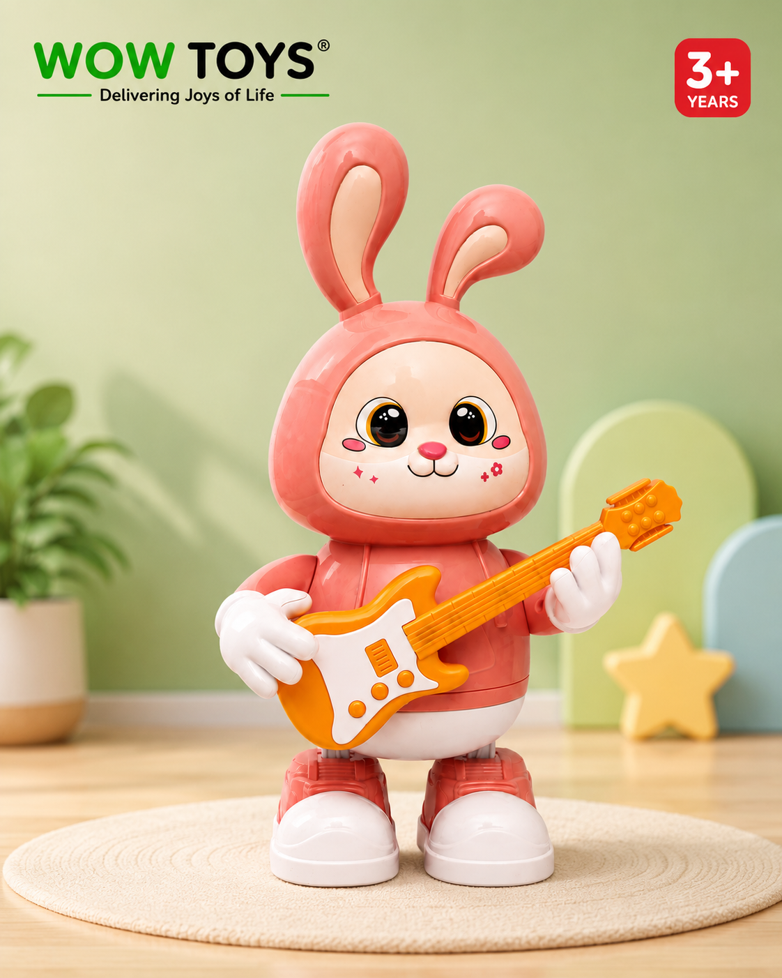 WOW TOYS® Musical Bunny Toy with Light & Sound, Walking Rabbit Guitar Toy for Kids 3+ Years