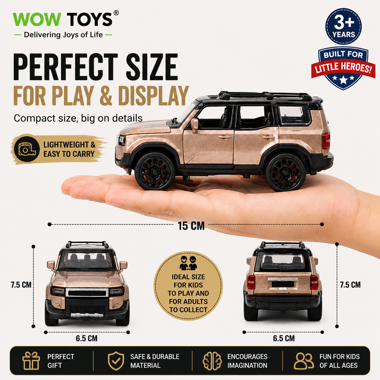 WOW TOYS® Die-Cast metal SUV Toy Car with Lights, sound & opening Doors, 1:32 Scale for Kids- 3years+