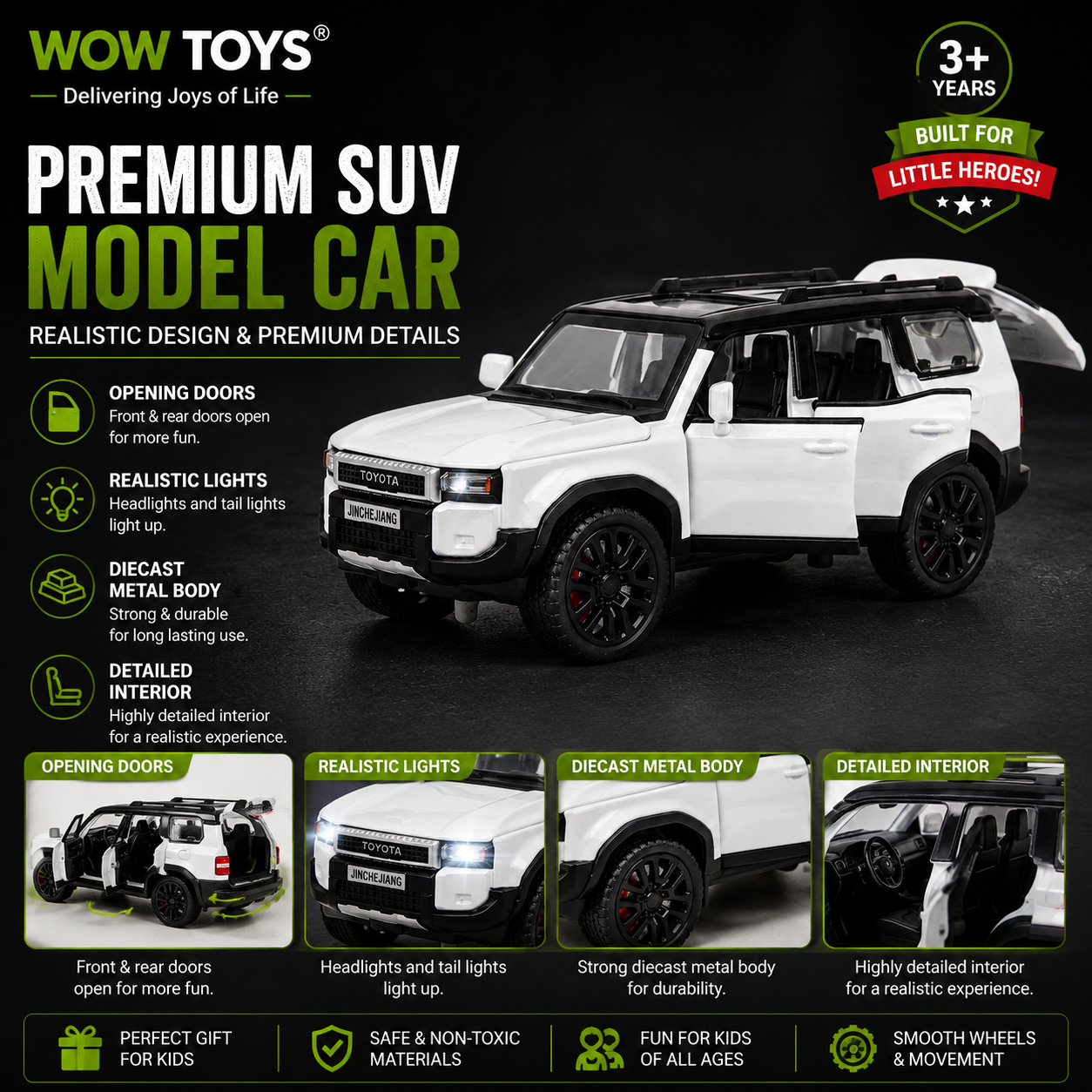 WOW TOYS® Die-Cast metal SUV Toy Car with Lights, sound & opening Doors, 1:32 Scale for Kids- 3years+