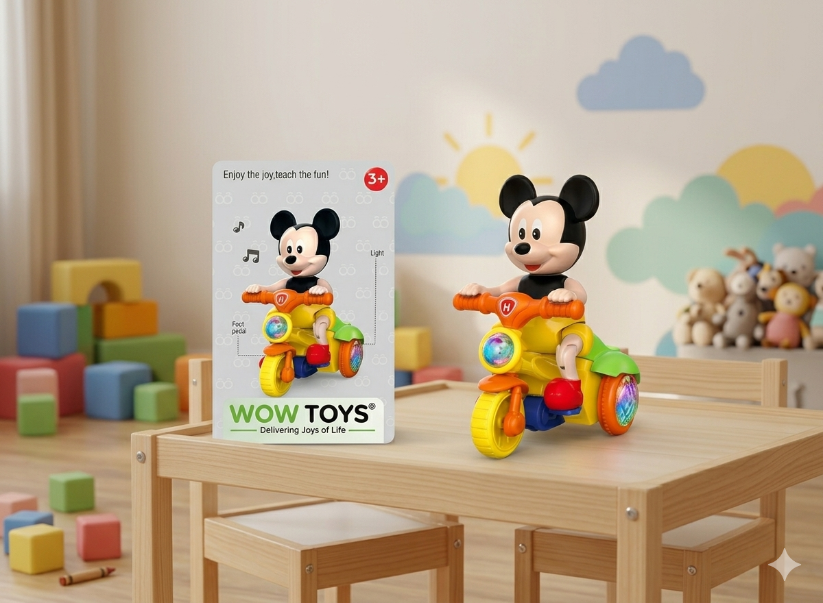 WOW TOYS® Musical Cartoon Mouse Tricycle Toy with Flashing LED Lights & Bump and Go Action for Kids- 3 Years+