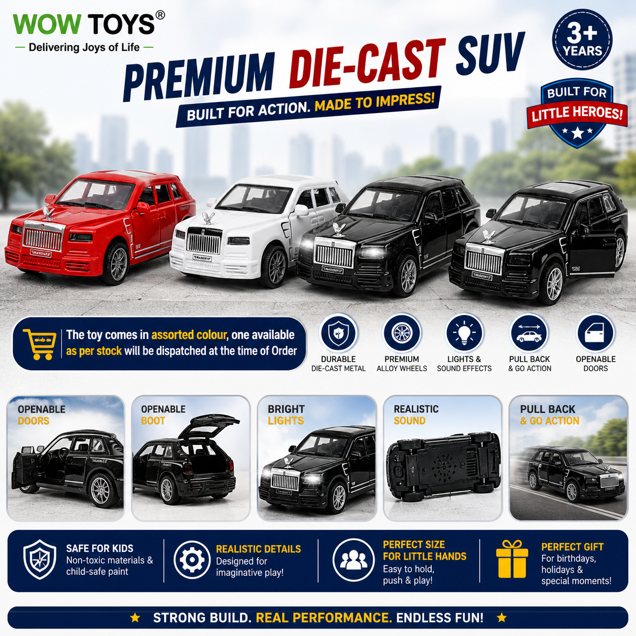 WOW TOYS® Die-Cast Luxury SUV Toy Car with Lights, Sound & Openable Doors