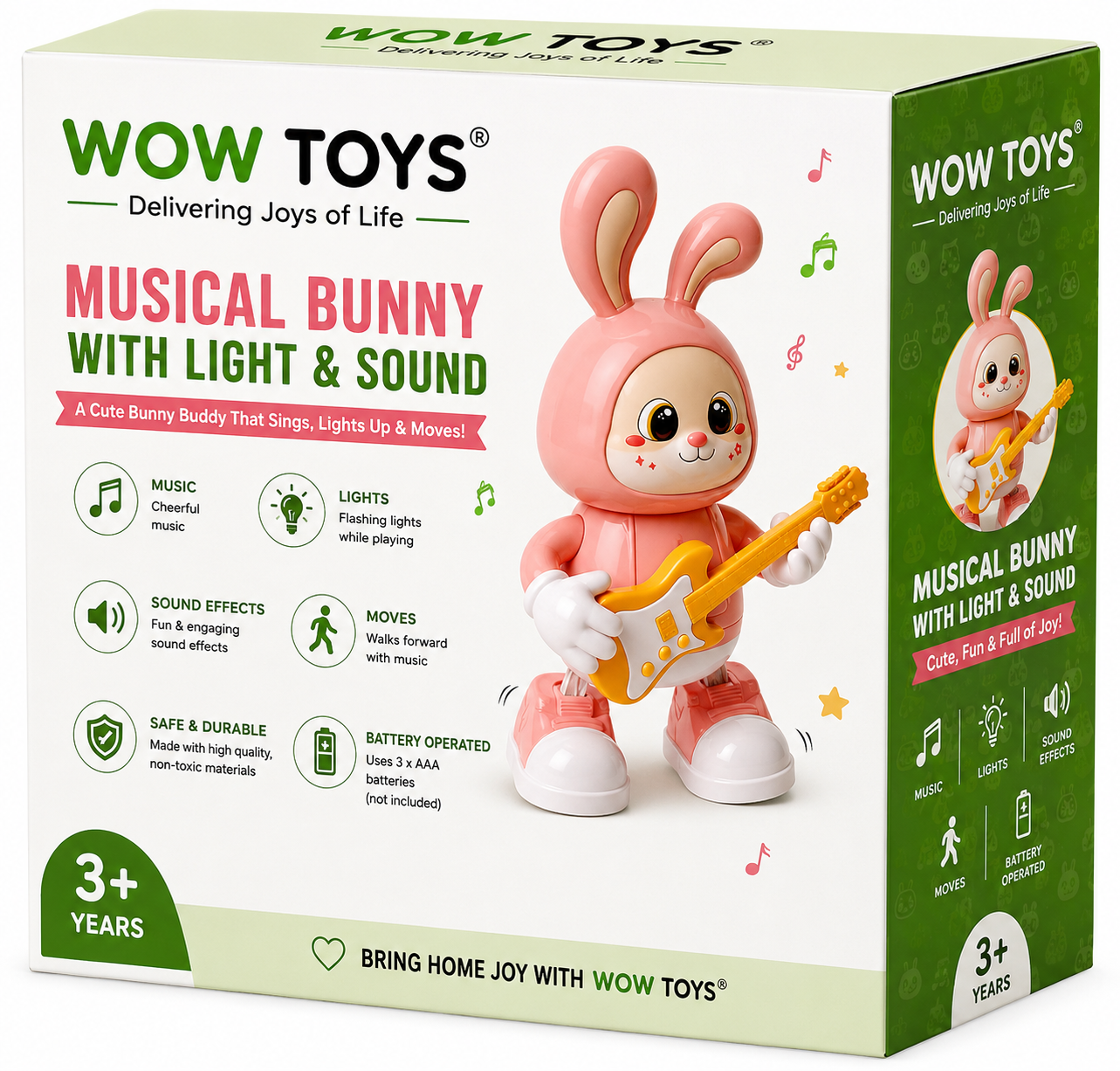 WOW TOYS® Musical Bunny Toy with Light & Sound, Walking Rabbit Guitar Toy for Kids 3+ Years