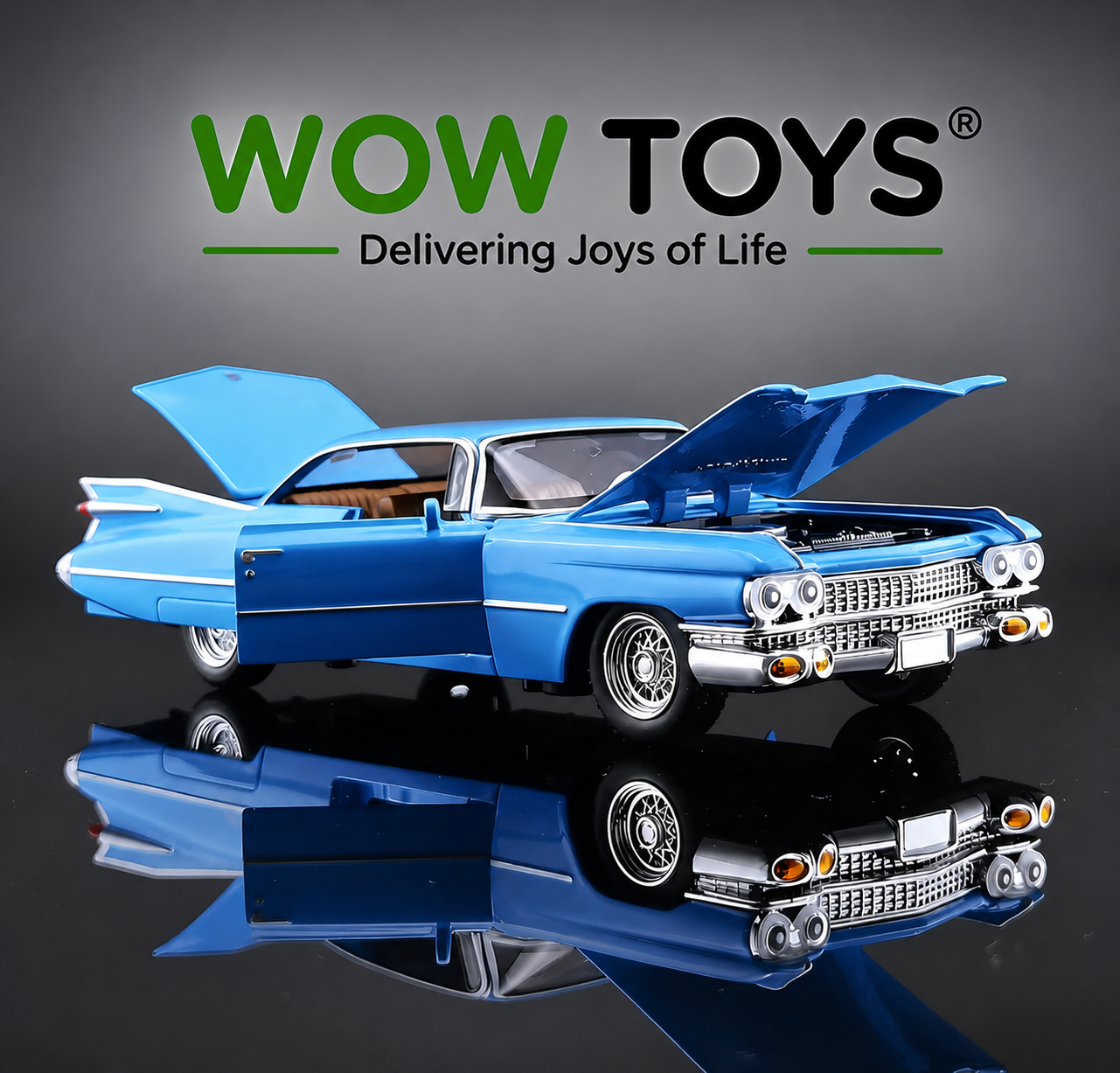 WOW TOYS® 1:32 Classic Vintage Die-Cast Car with Lights & Sound Metal Pull Back Toy Car Openable Doors Hood & Trunk