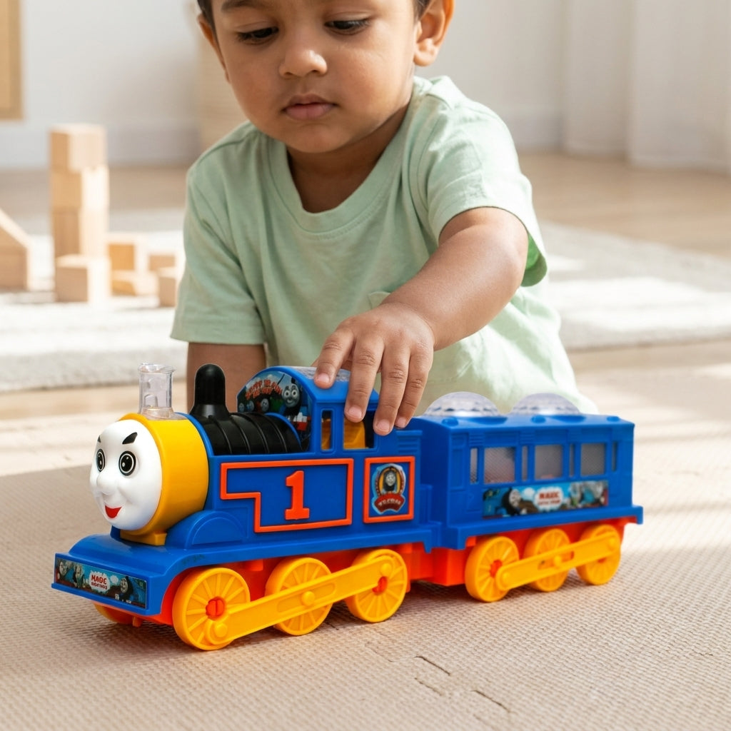WOW TOYS® Magic Little Train Battery Operated Toy with Flashing Lights, Music & 360° Rotation for Kids 3+ Years